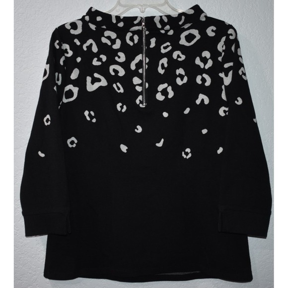 Talbots Small Sweater Abstract Soft Stretch Back Zip Comfy Black White 3/4 Slv - Picture 11 of 16